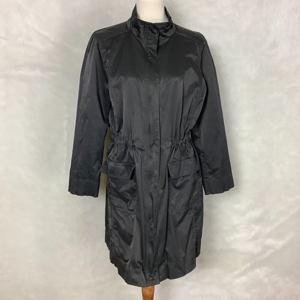 Eileen Fisher Cotton Blend Lightweight Anorak Jacket Gray Satin M